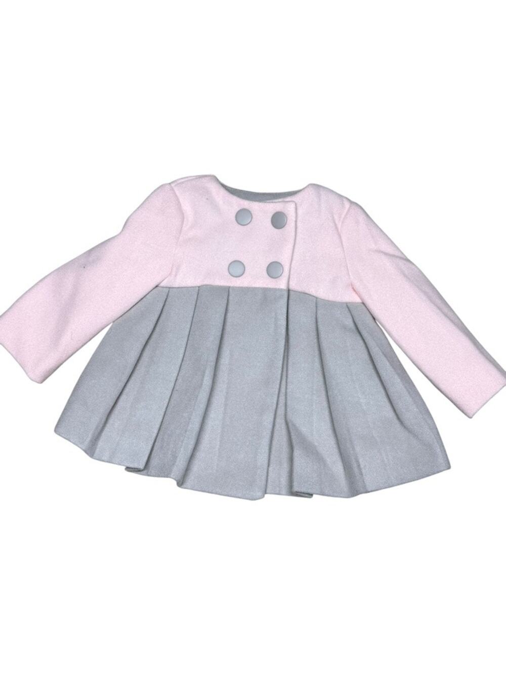 Tahari Baby Pink Gray Pleated Pea Coat NWT NEW Size 3-6 mo